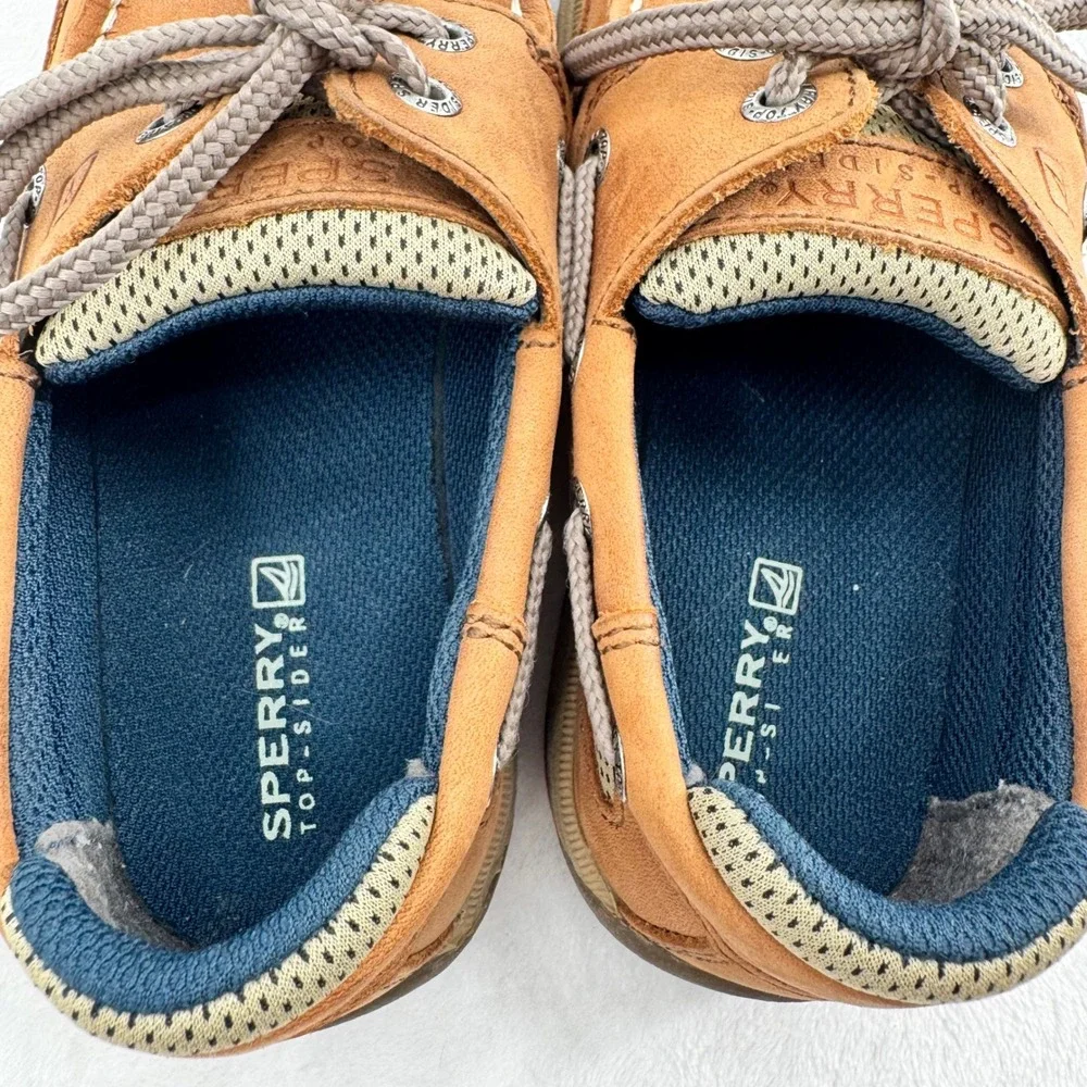 Sperry Top-Sider Lanyard Boat Shoes Boys Sz 13 Tan Tie Leather Moccasin Loafers